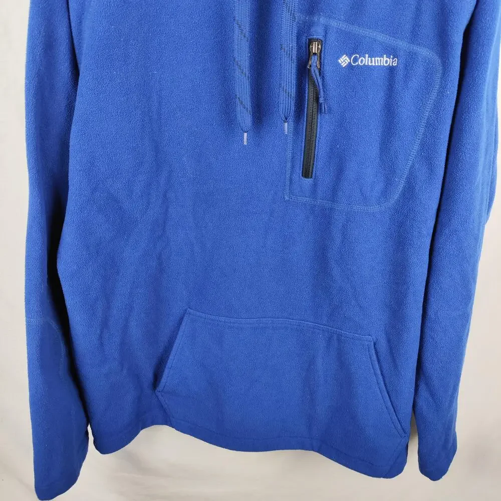 Columbia Hoodie Mens XL Blue Fleece Pullover Kangaroo Pocket Zip Chest Logo